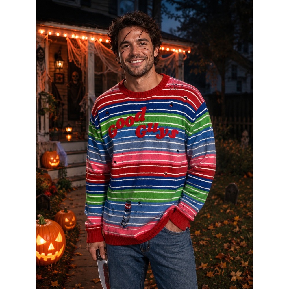 Spirit Halloween Chucky Good‎ Guys Sweater Mens XL Costume Distressed Horror